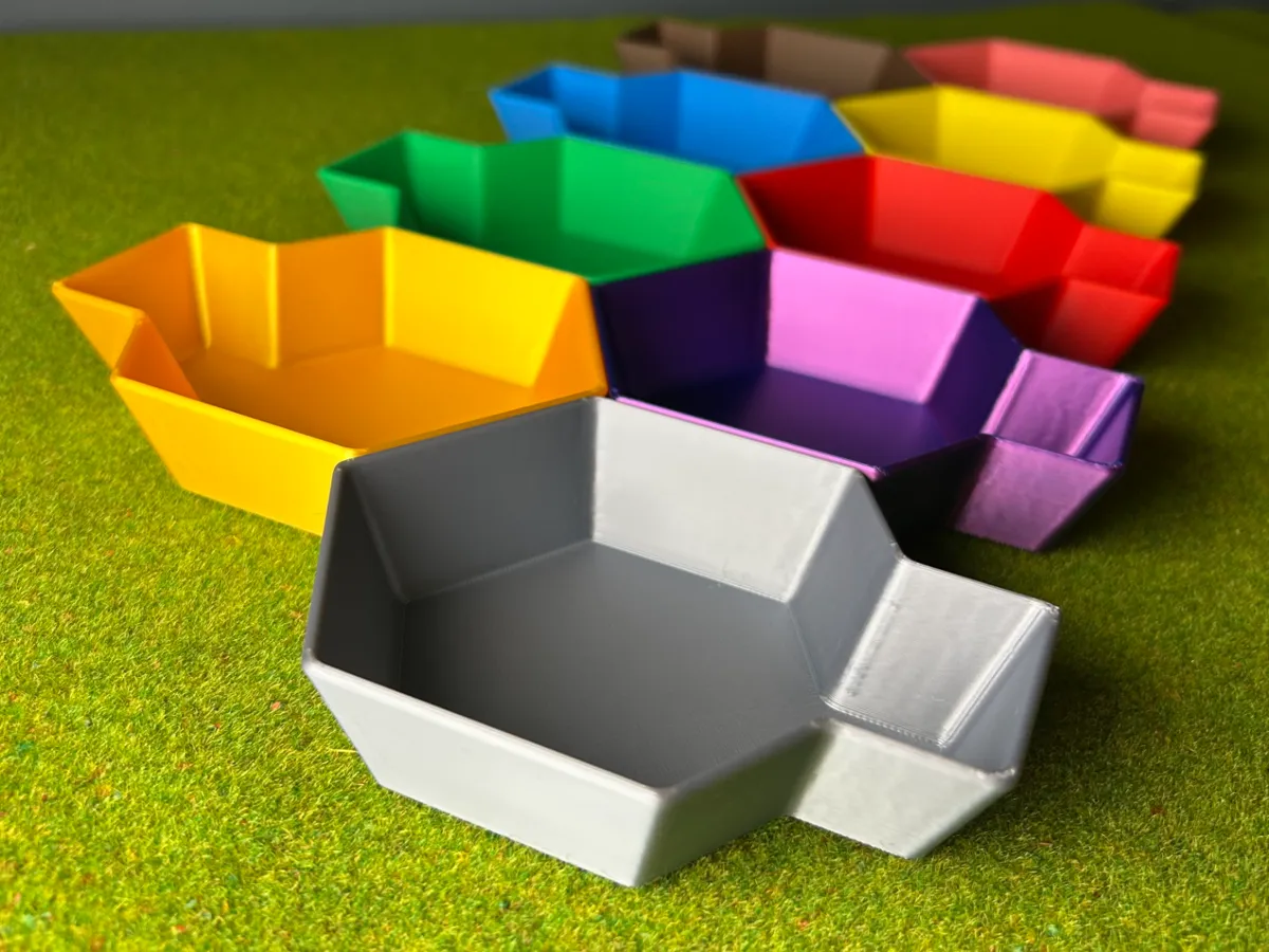 Stackable Hexagon Token Tray with Funnel
