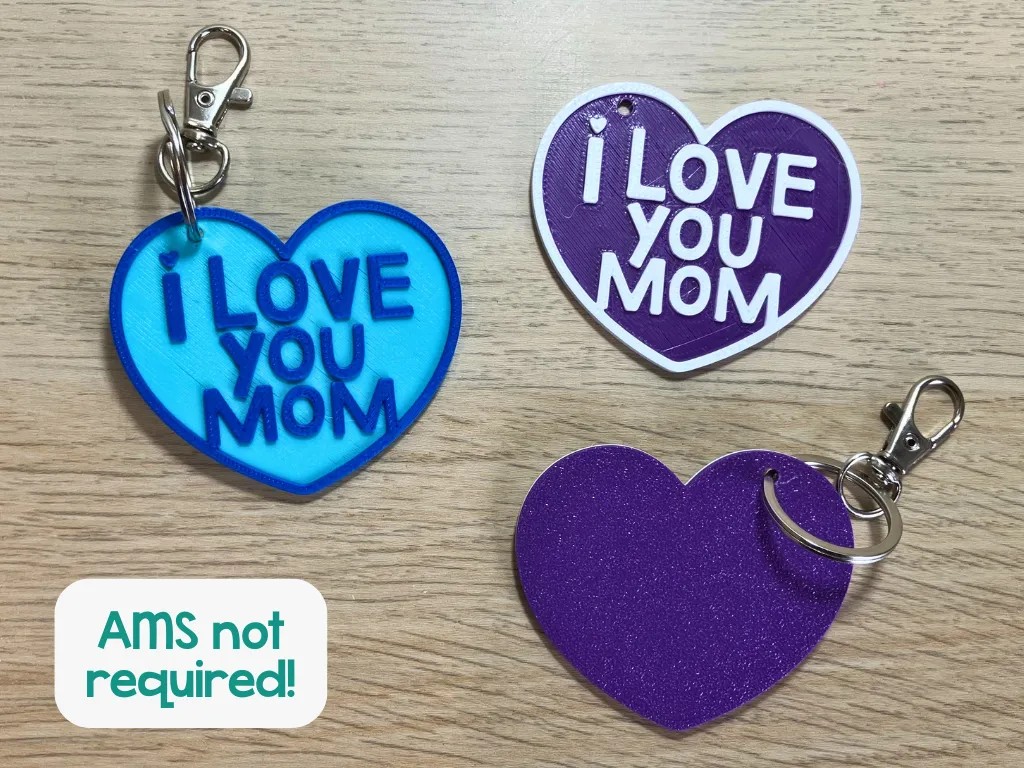 Heart Keychain, "I Love You MOM" + "MUM" spelling