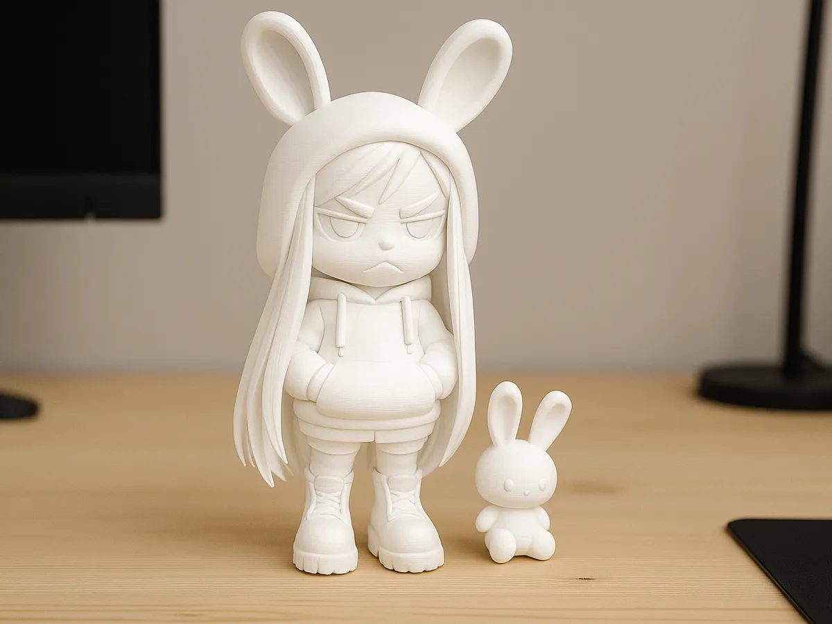 Anime Girl in Bunny Hoodie with Plush Cute Figure