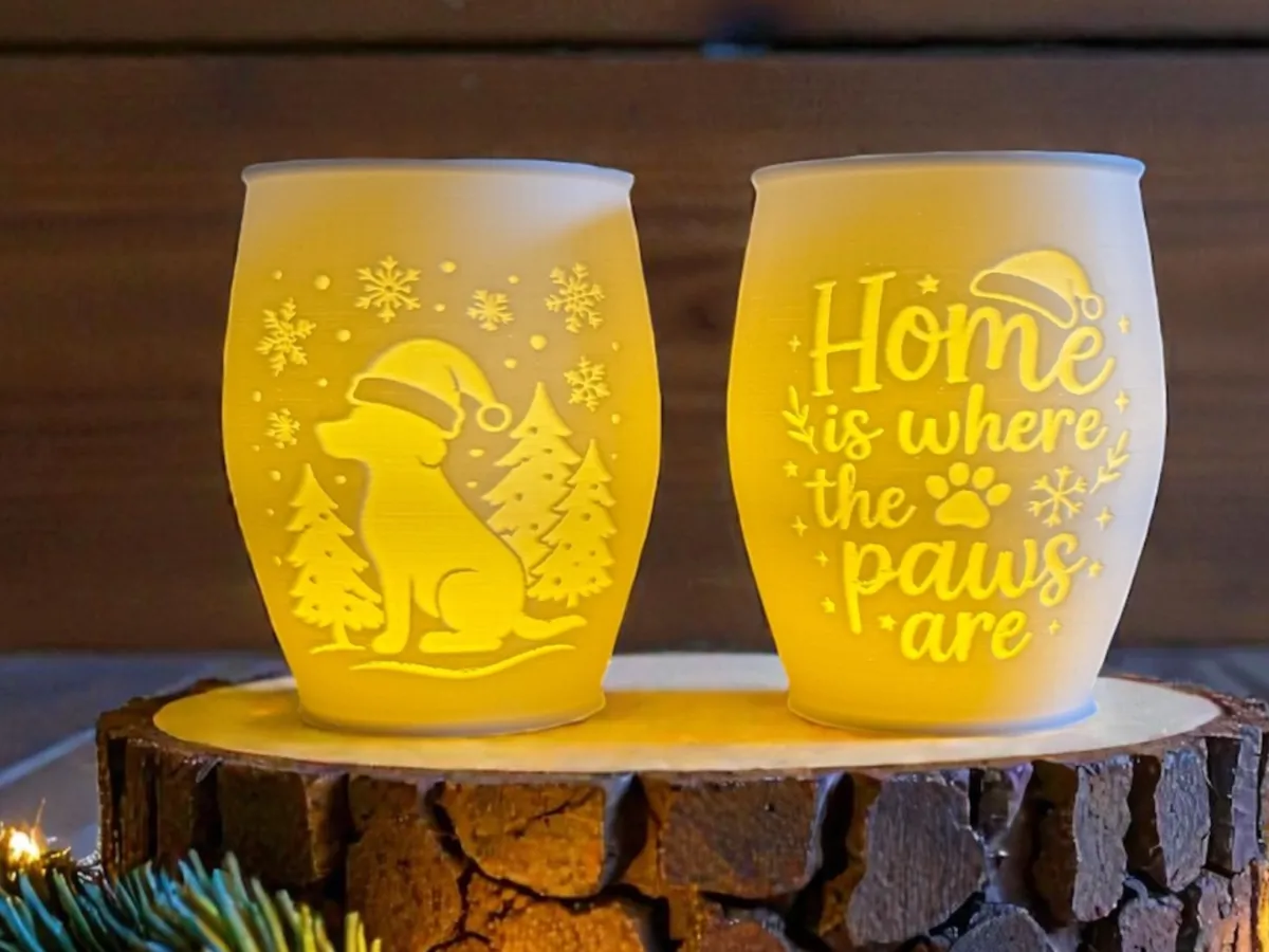 Christmas Lithophane Tealight Lamp Dog Inverted