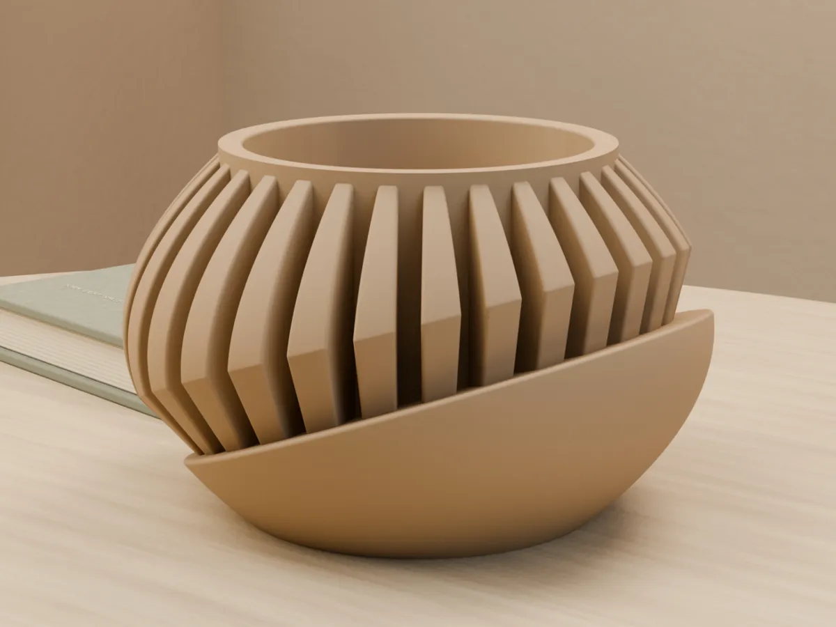 Sculptural Ribbed Planter with Tray - Decor, in stock in India