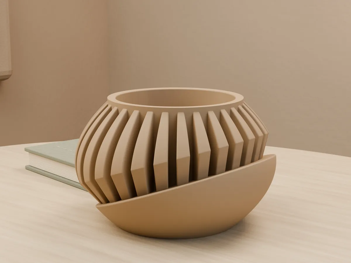 Sculptural Ribbed Planter with Tray, photo 2 of 4 - Sculptural Ribbed Planter with Tray Household