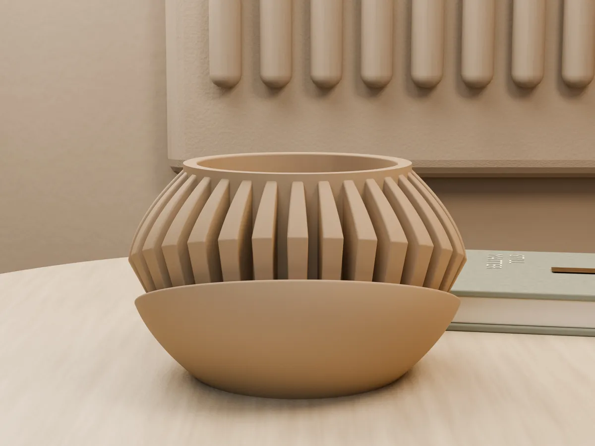 Sculptural Ribbed Planter with Tray, photo 4 of 4 - Sculptural Ribbed Planter with Tray Household