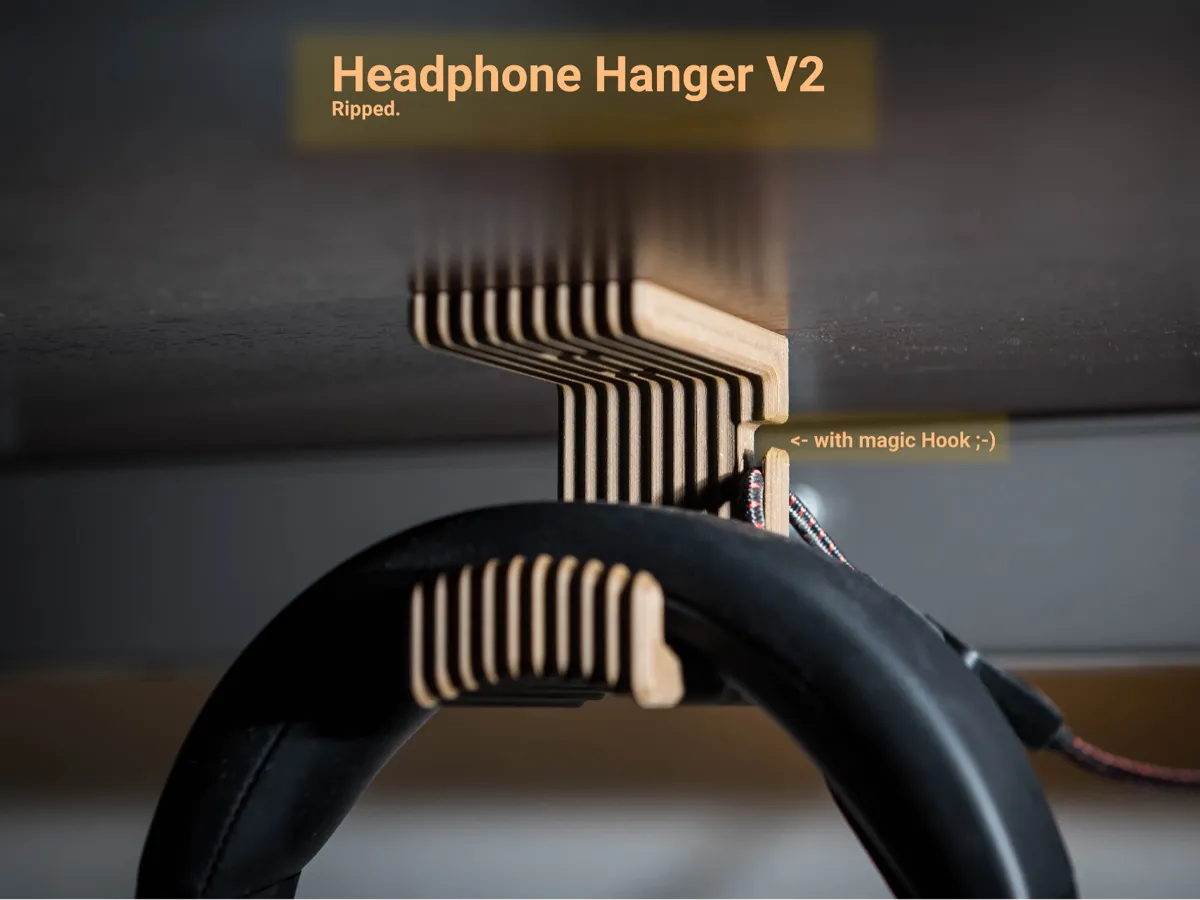 Under-Desk Headphone Holder with Cable Hook