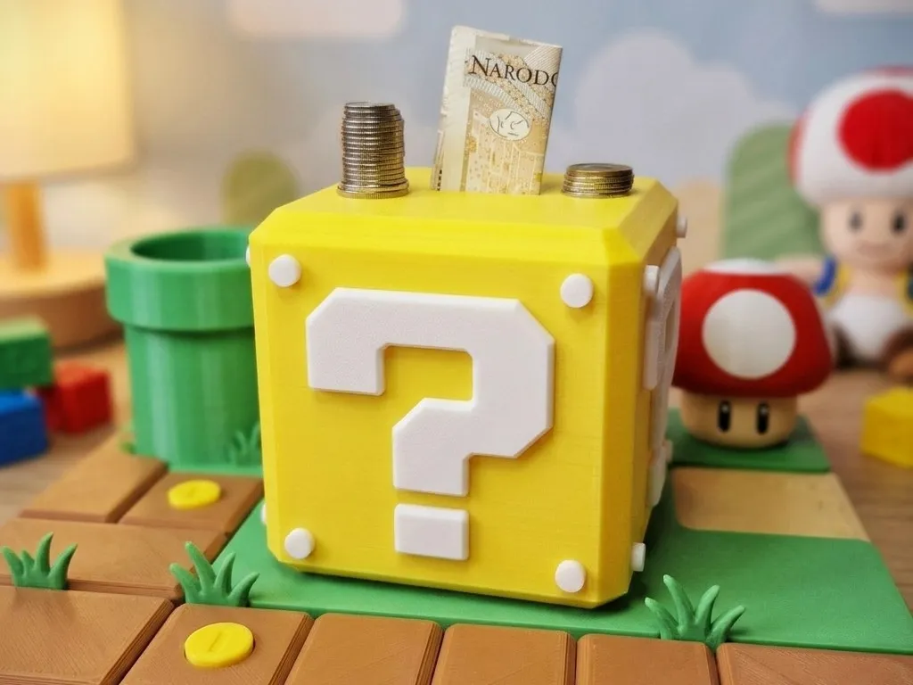 Mario Question Block Piggy Bank, No Glue!