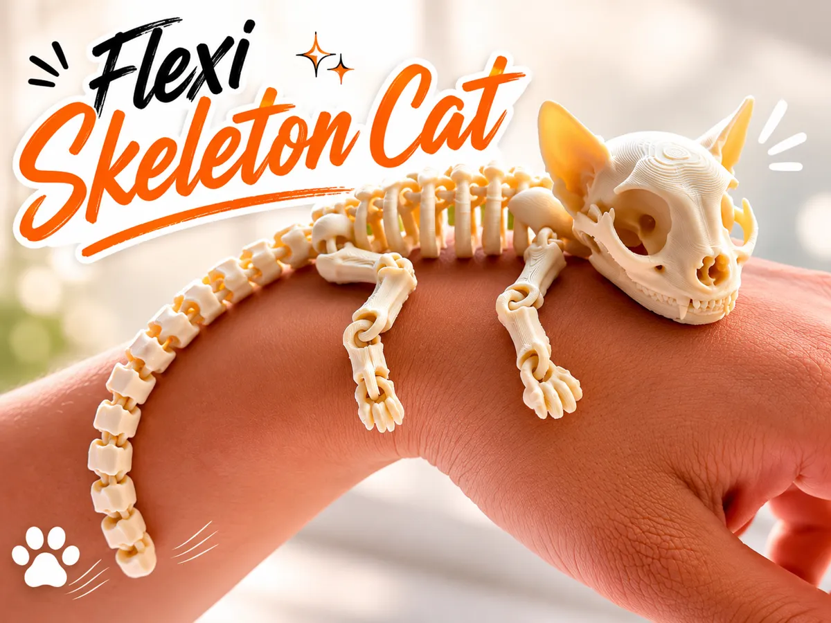 Flexi Skeleton Cat, Articulated 3D Skeleton Cat