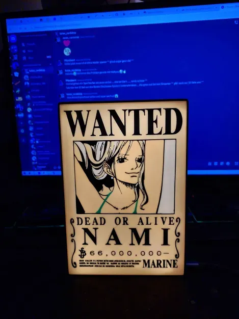One Piece Wanted Nami Lampe / Lightbox, photo 2 of 3 - One Piece Wanted Nami Lampe / Lightbox Art