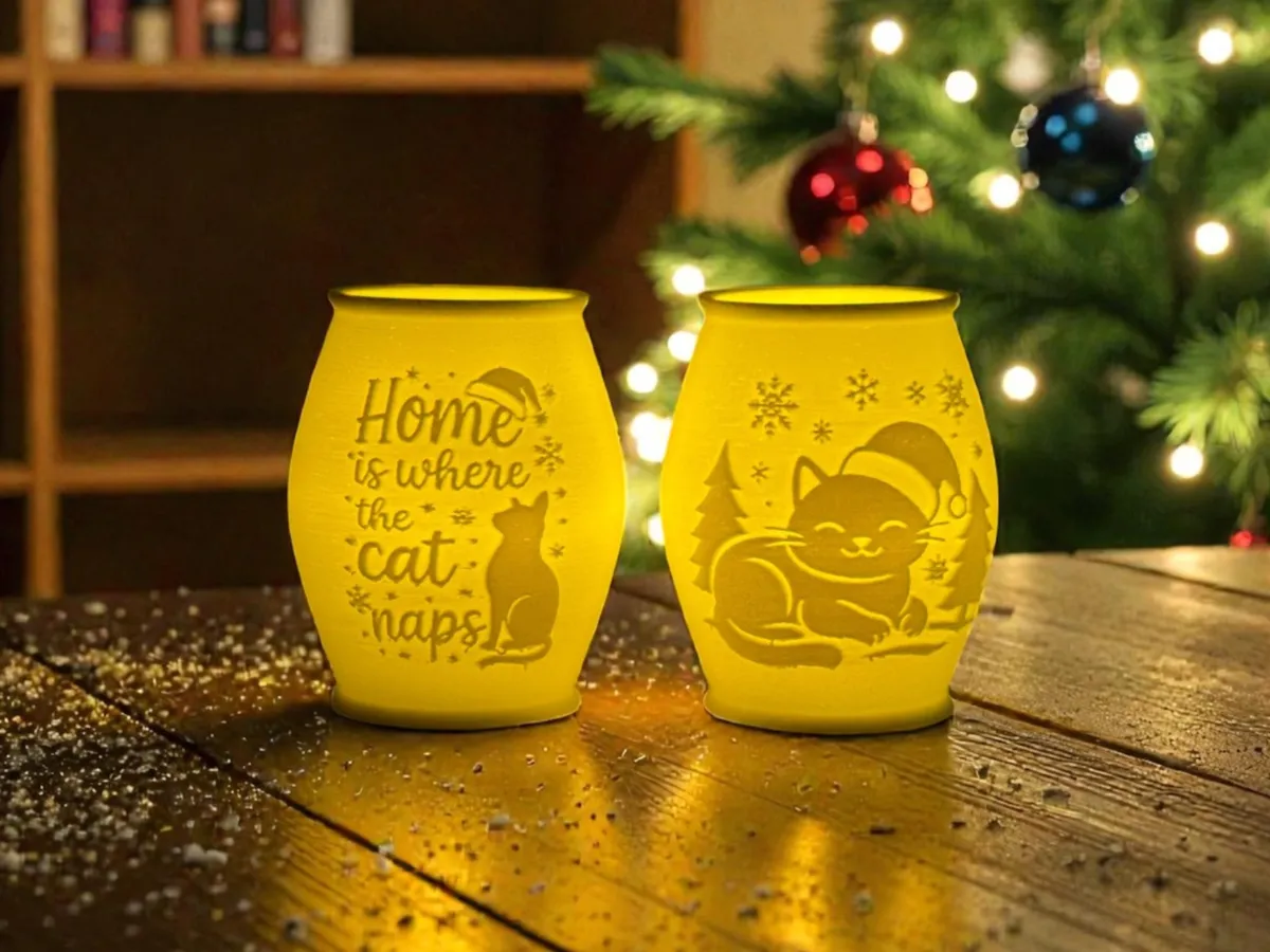 Christmas Litophane Tealight Lamp Cat Lovers