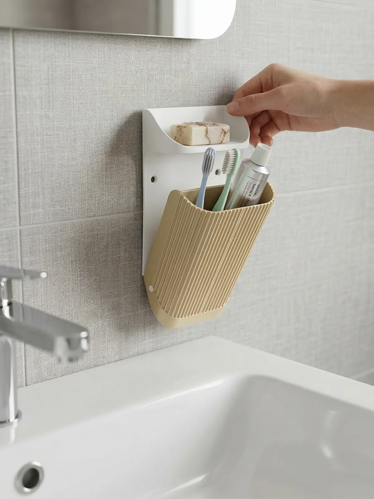 NAMI Wall-Mounted Bathroom Caddy Fluted Organizer, photo 4 of 4 - NAMI Wall-Mounted Bathroom Caddy Fluted Organizer Bath & Personal Care