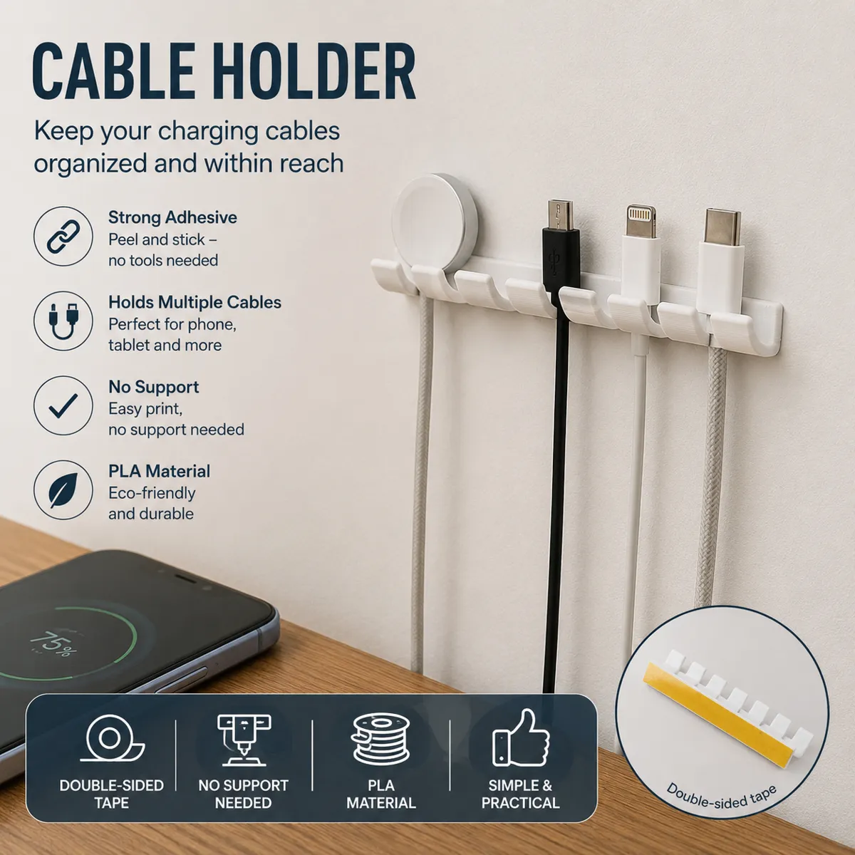 Cable Holder for Phone Chargers, photo 2 of 3 - Cable Holder for Phone Chargers Tools