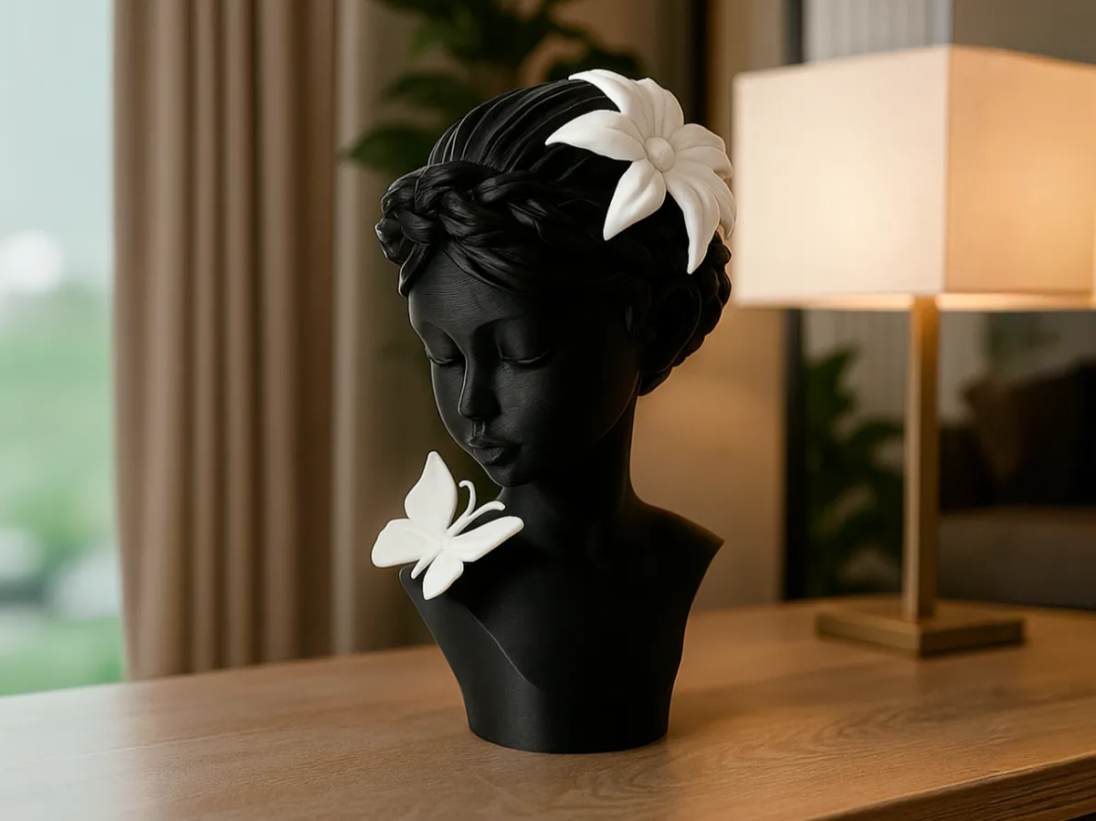 Blossom & Butterfly - Serene Girl Bust Sculpture