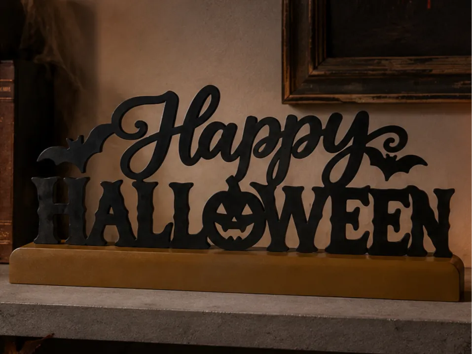 Happy Halloween Sign On Faux Wood Base ! - Decor, in stock in India