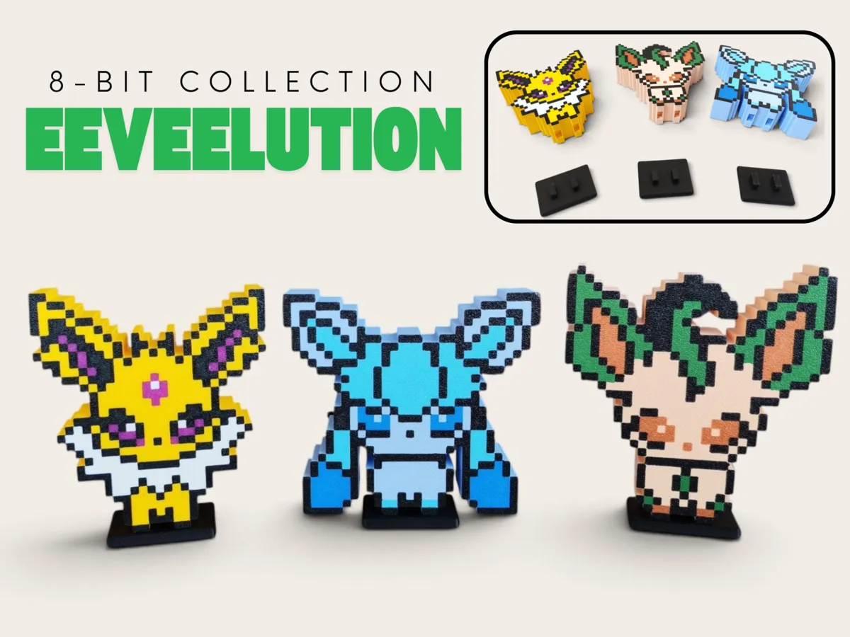 8-Bit Eeveelution Set- Jolteon & Glaceon & Leafeon - Characters, in stock in India