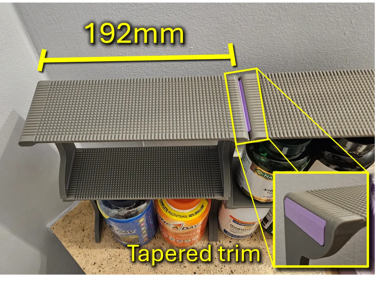 Wider Tabletop Shelf Rack + tapered top trim