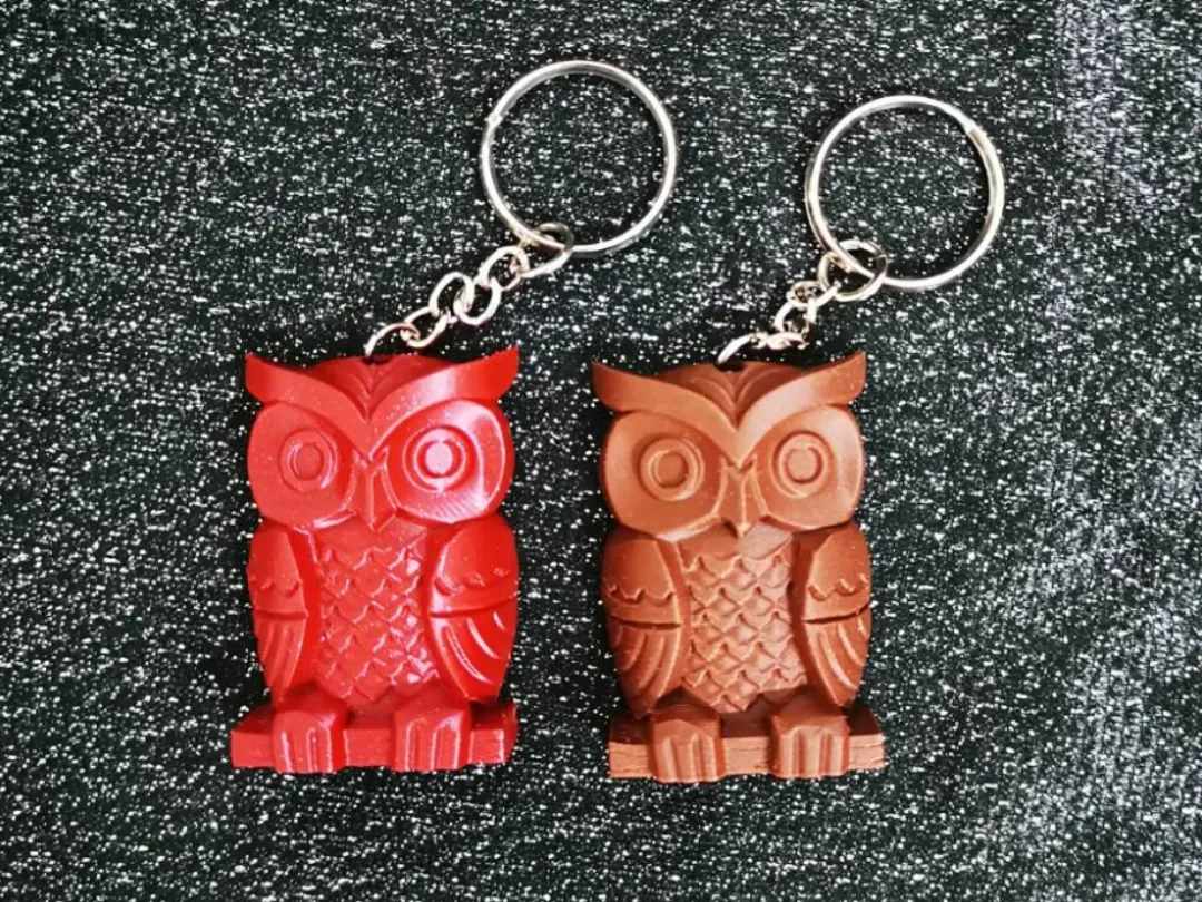 Woodcarving style Owl Keychain