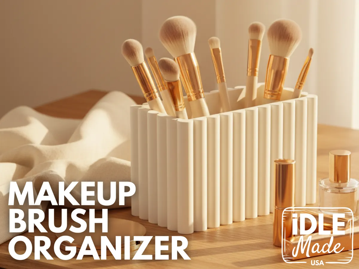 Fluted Makeup Brush Organizer - Ribbed Rectangle