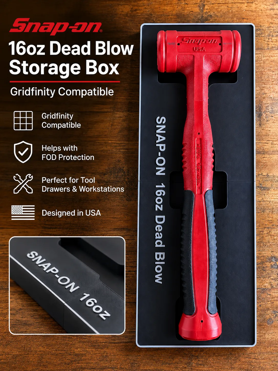 Gridfinity Snap-on 16oz Dead Blow Hammer Holder, photo 3 of 4 - Gridfinity Snap-on 16oz Dead Blow Hammer Holder Tools