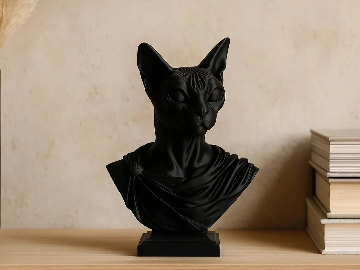 Greek Cat Bust, Sphinx Statue for Modern Decor