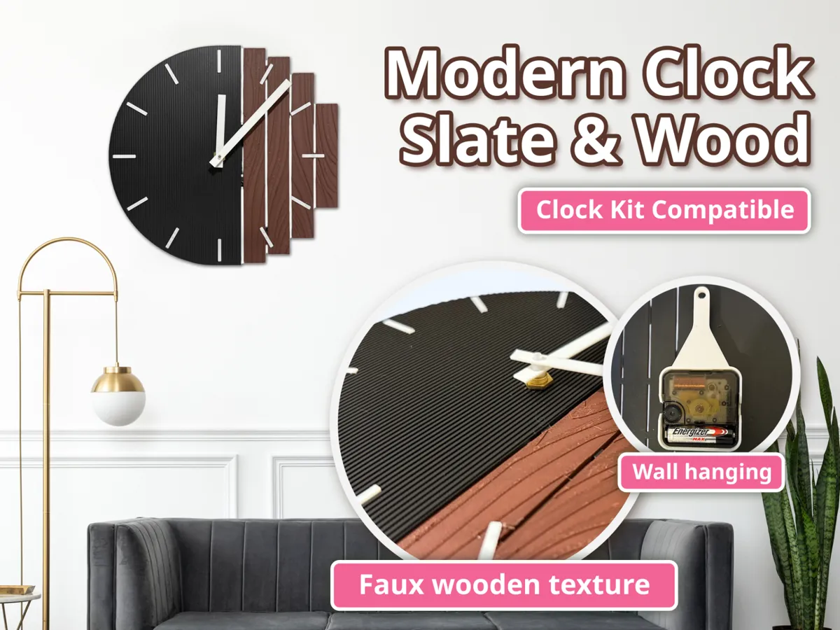 Modern Clock - Wood and Slate - Modern & Minimal Clocks, in stock in India