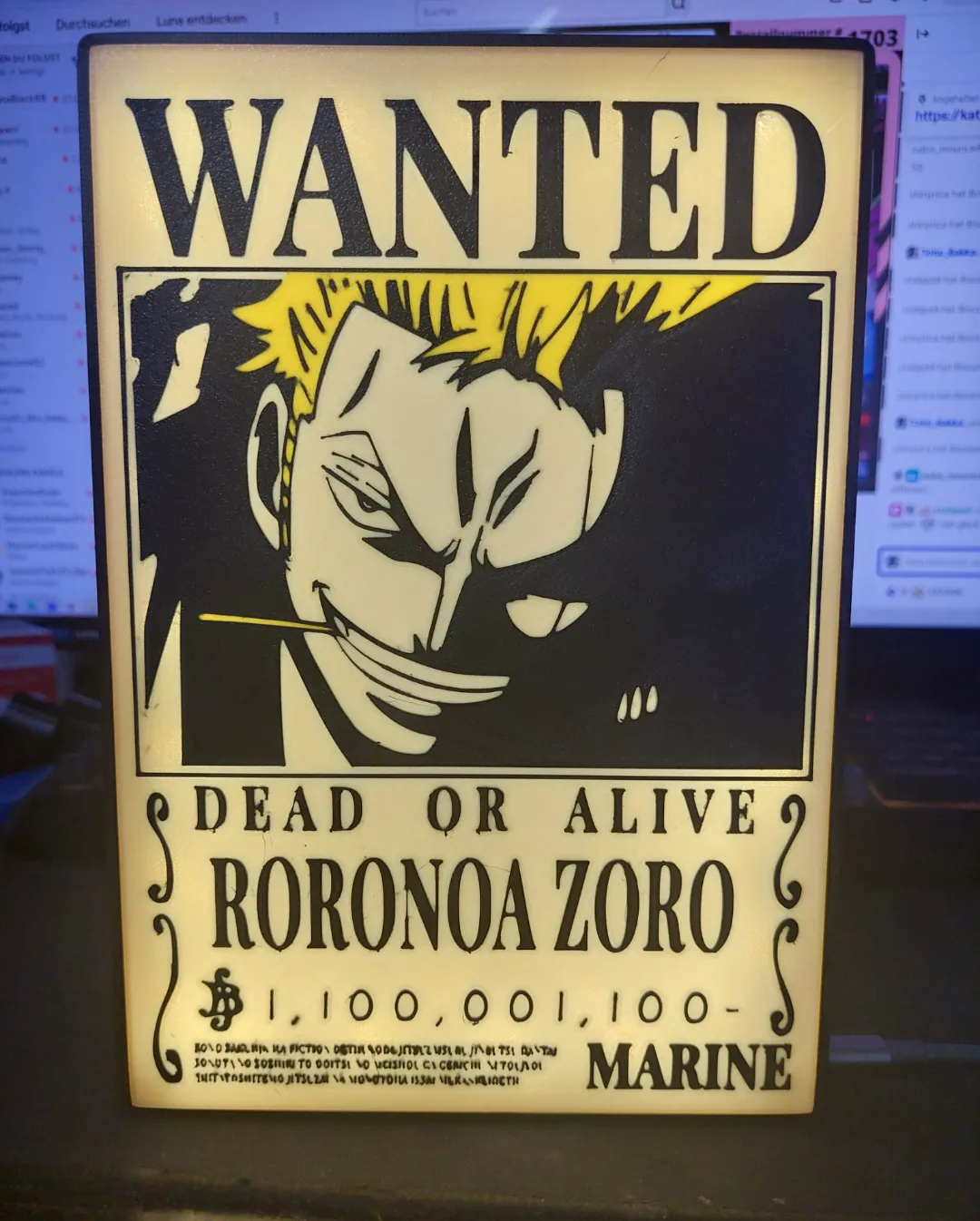 One Piece Wanted Roronoa Zoro Lampe /Lightbox - Decor, in stock in India