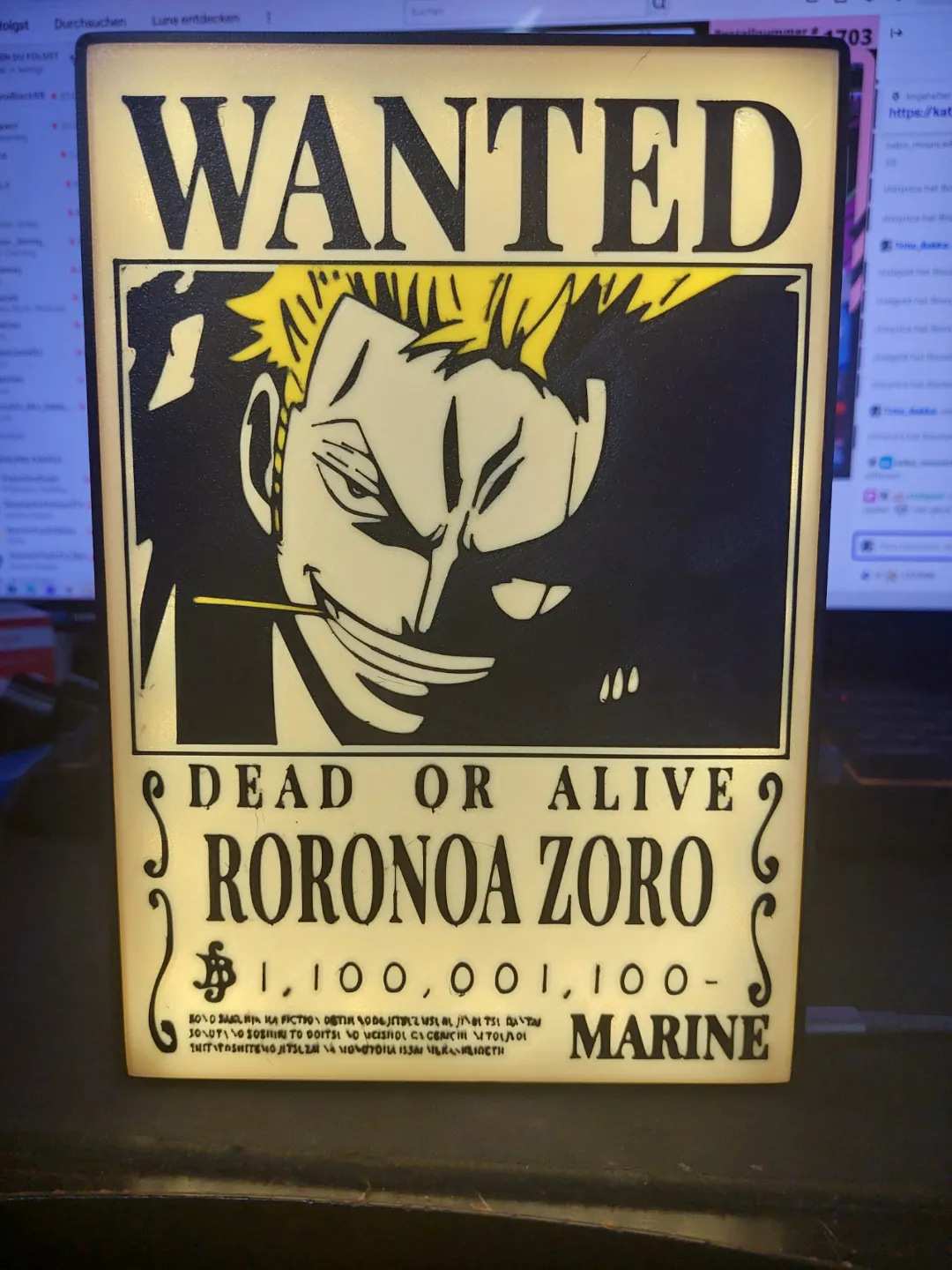 One Piece Wanted Roronoa Zoro Lampe /Lightbox, photo 3 of 3 - One Piece Wanted Roronoa Zoro Lampe /Lightbox Household