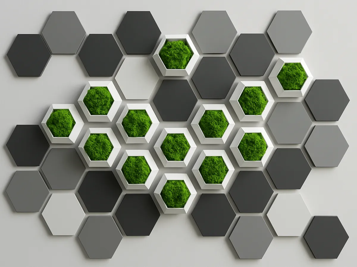 Hexagonal 3D Wall Planter with Moss