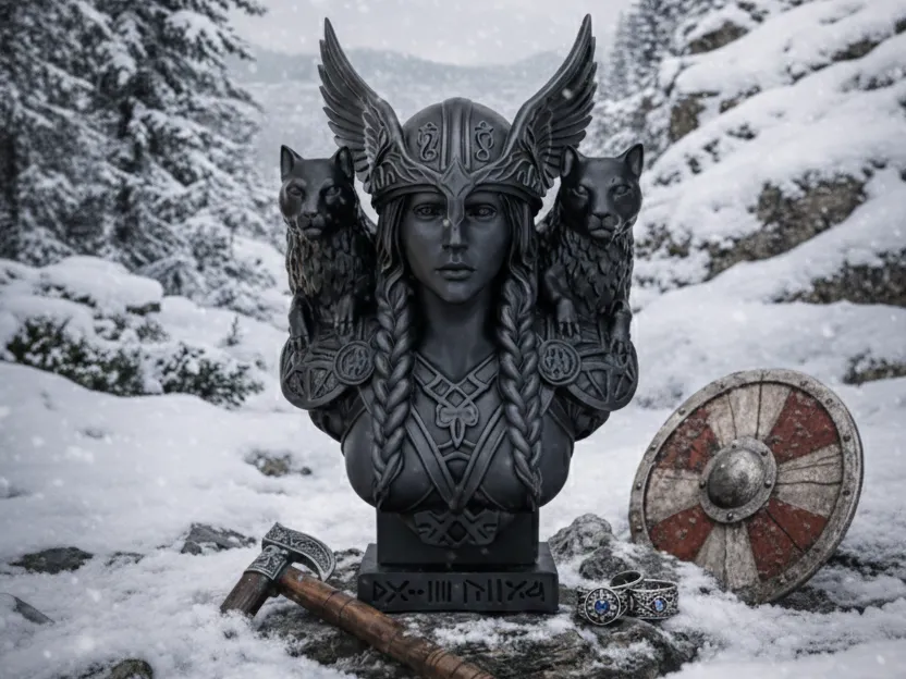 Freyja Bust with Cats - Norse Mythology Decor