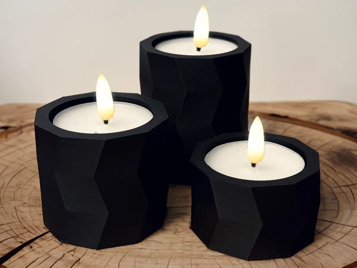Modern low poly LED tealight candle holder set