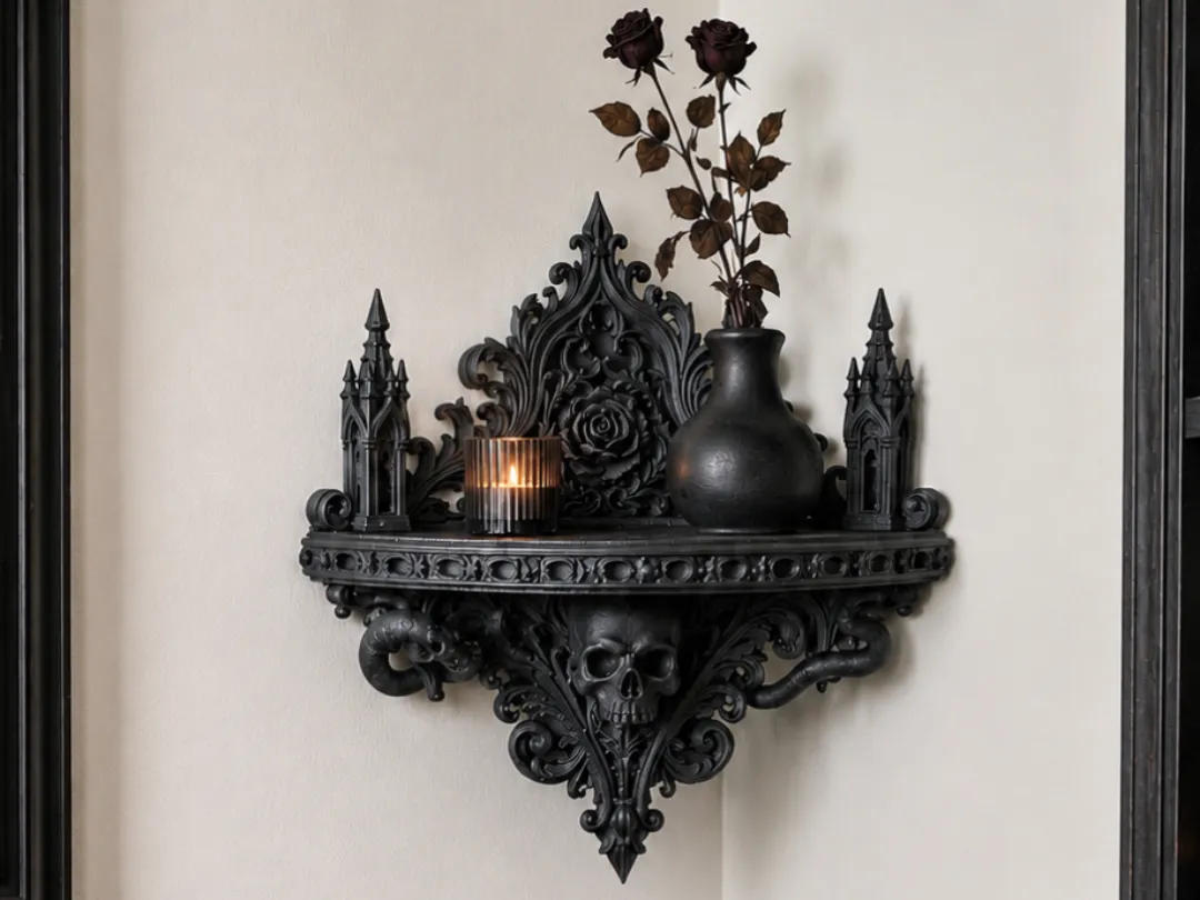 Gothic Skull Wall Shelf, Dark Baroque Decor - Floating & Wall Shelves, in stock