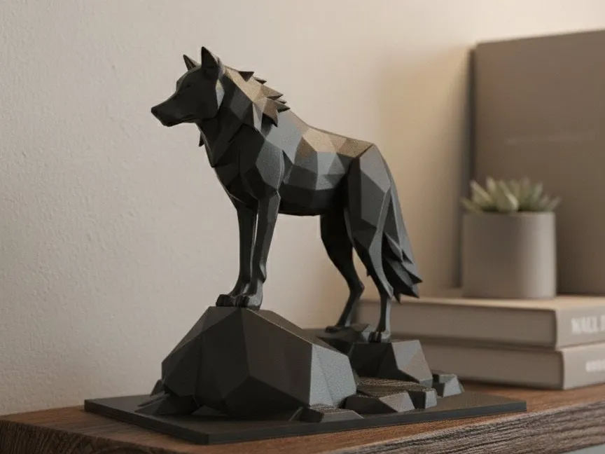 Low Poly Wolf Sculpture, Modern Desk & Shelf Decor