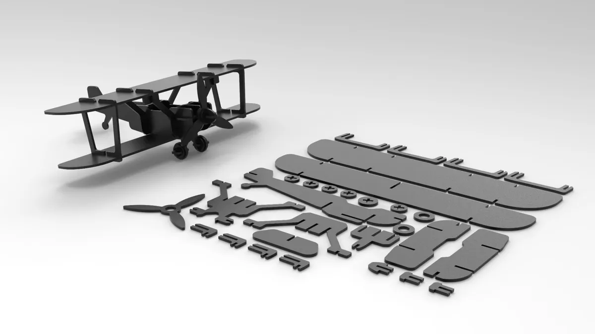 3D puzzle Biplane plane kit card
