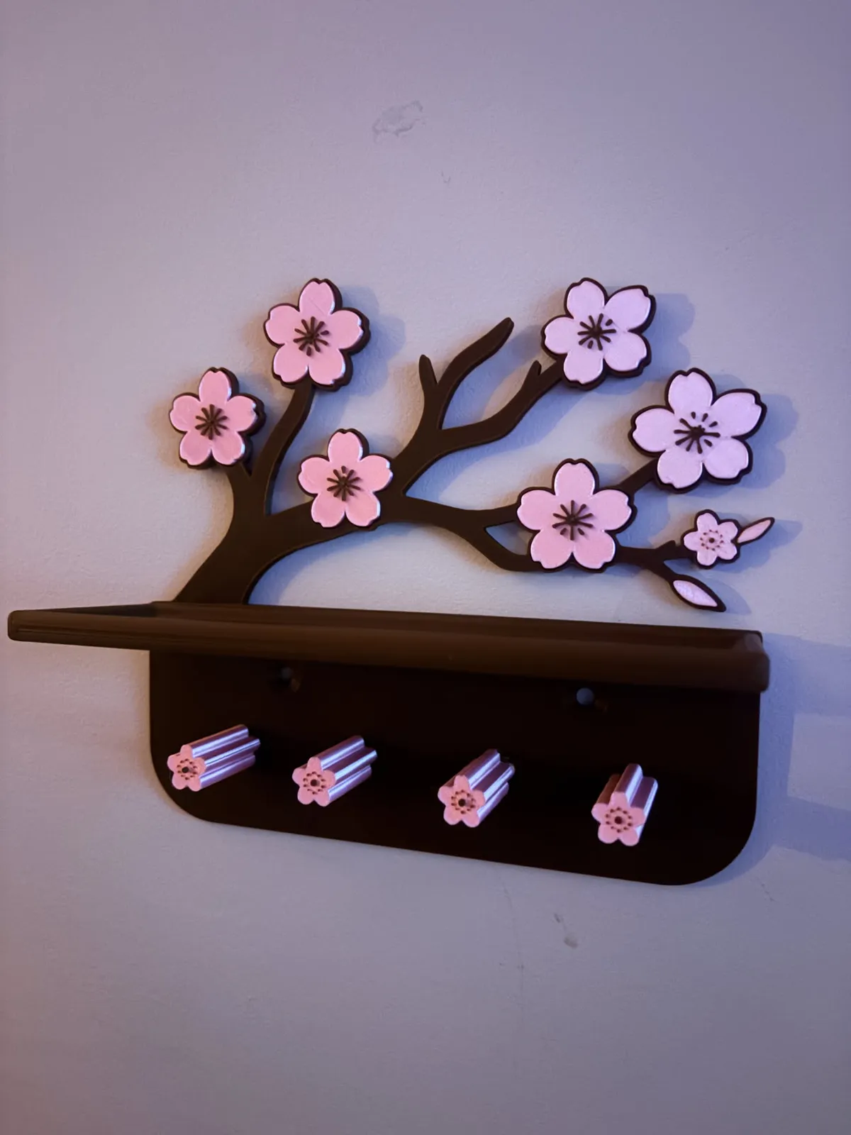 Cherry Blossom Wall Shelf & Key Holder, photo 3 of 4 - Cherry Blossom Wall Shelf & Key Holder Storage & Organisation