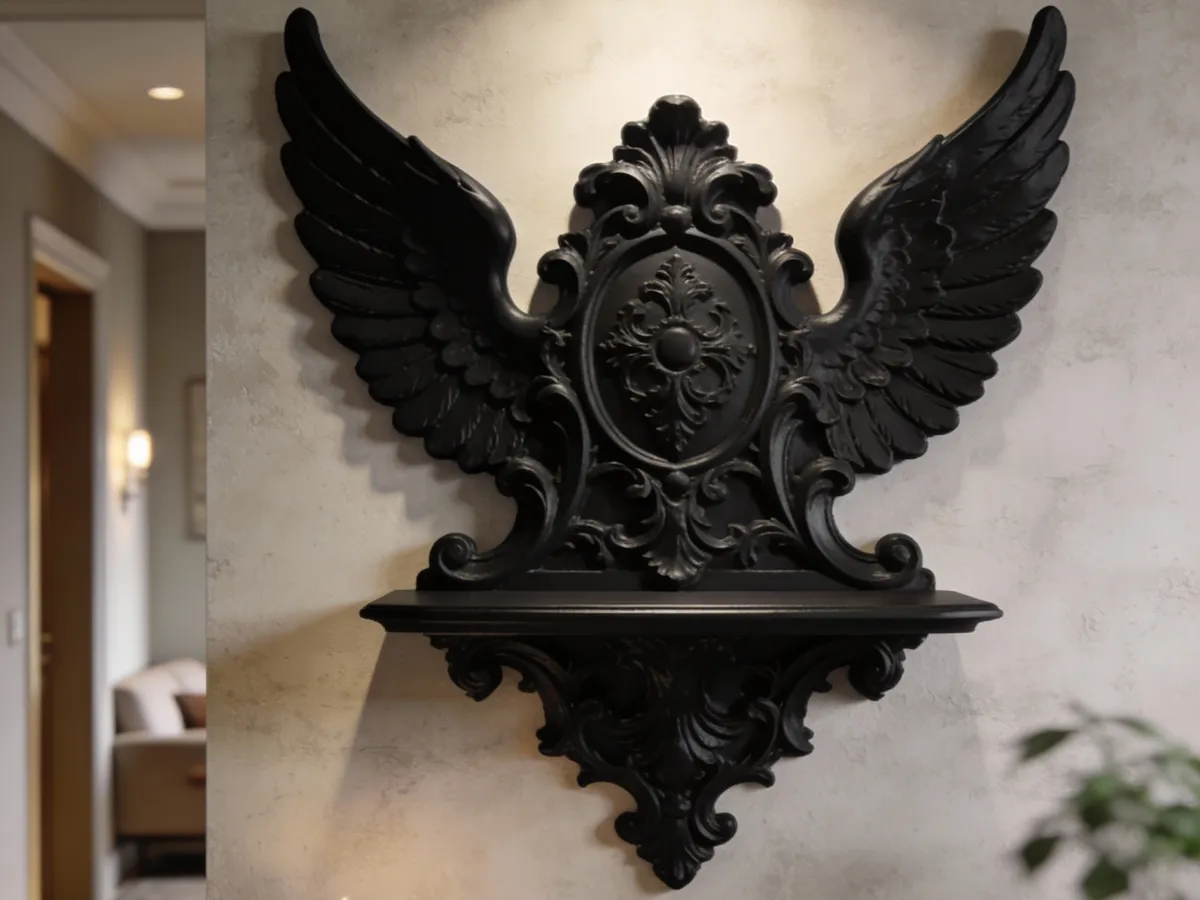 Dark Angel Wings Ornate Console Shelf Gothic