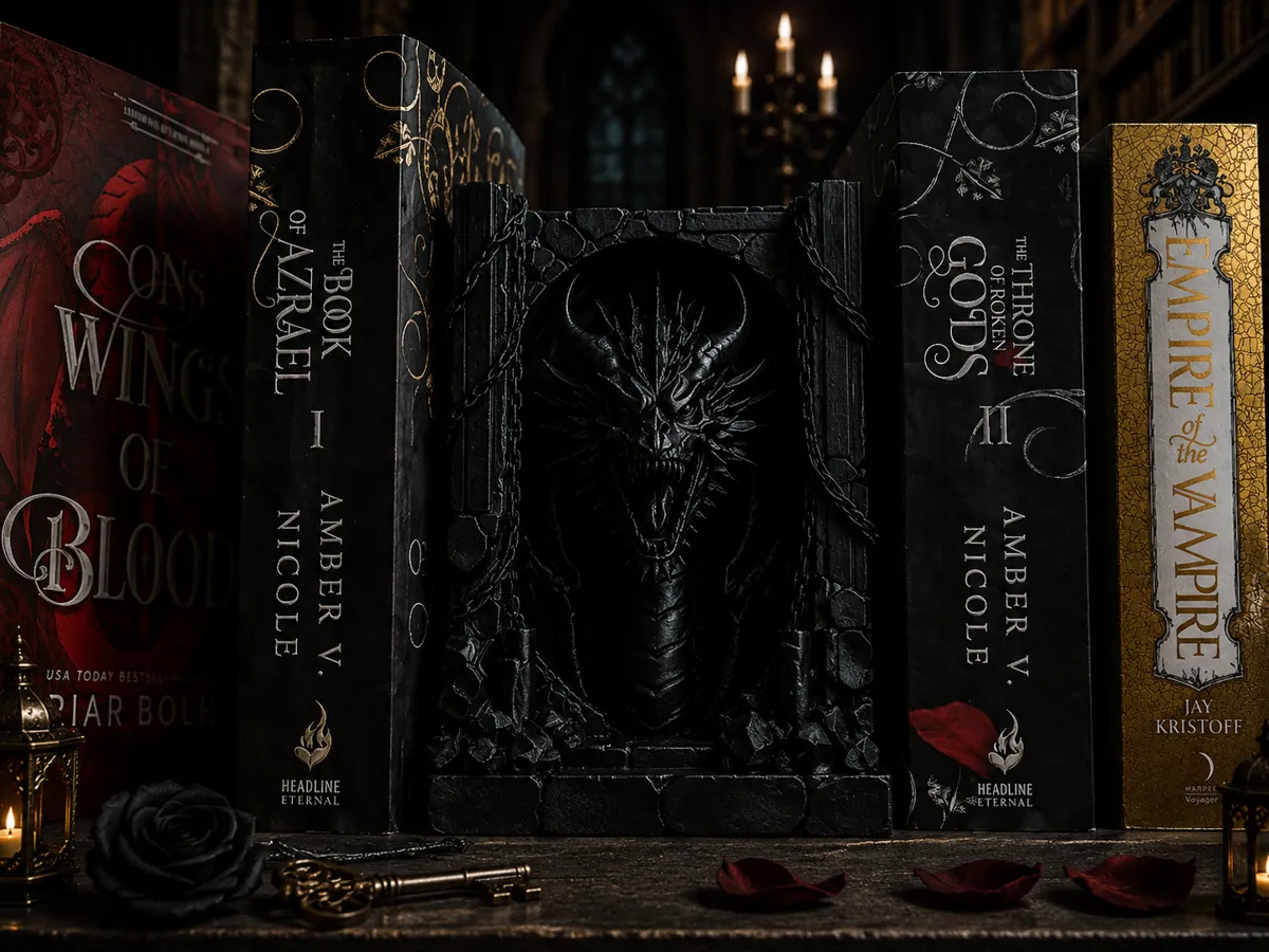 Dark Dragon Bookend, Gothic Dragon bookshelf