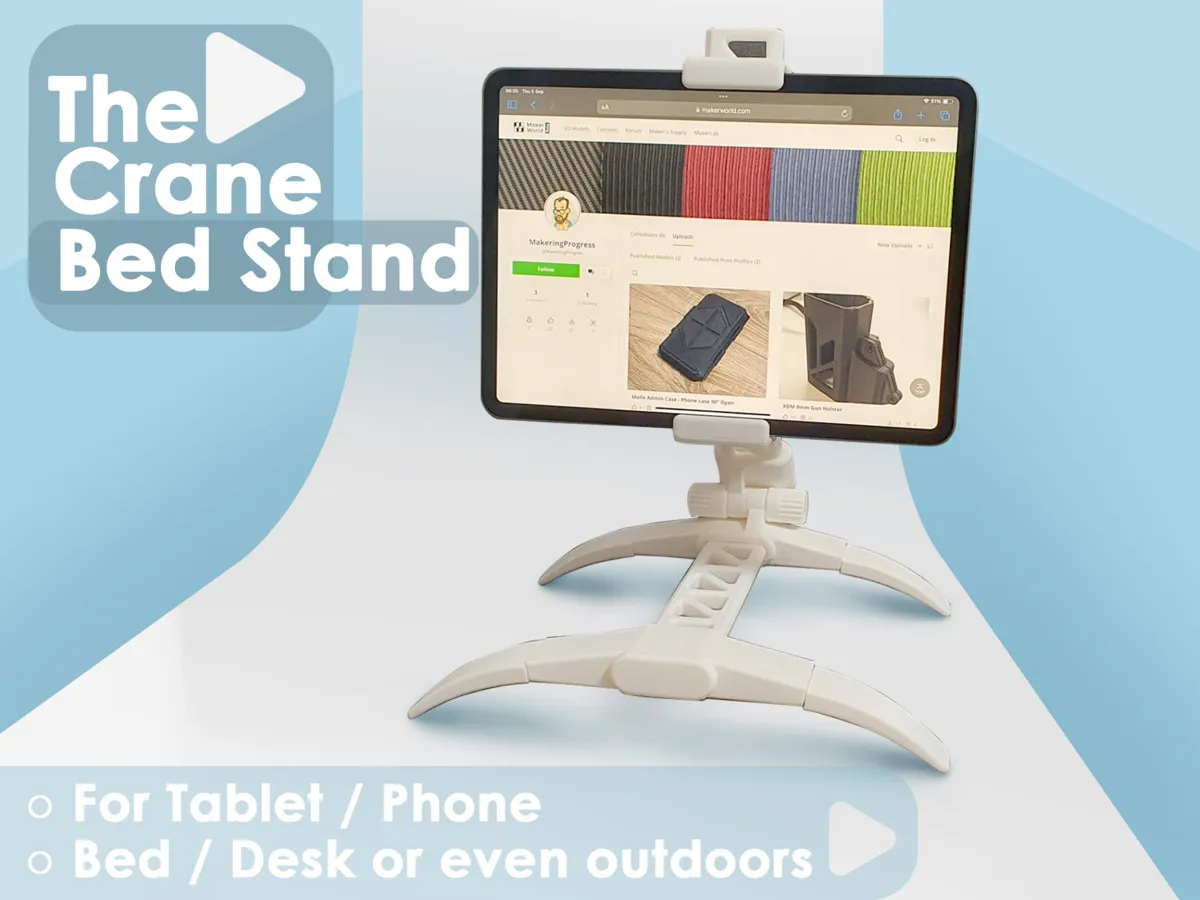 Tablet / Phone Bed Stand - The Crane Stand - Wall & Bedside Mobile Holders, in stock