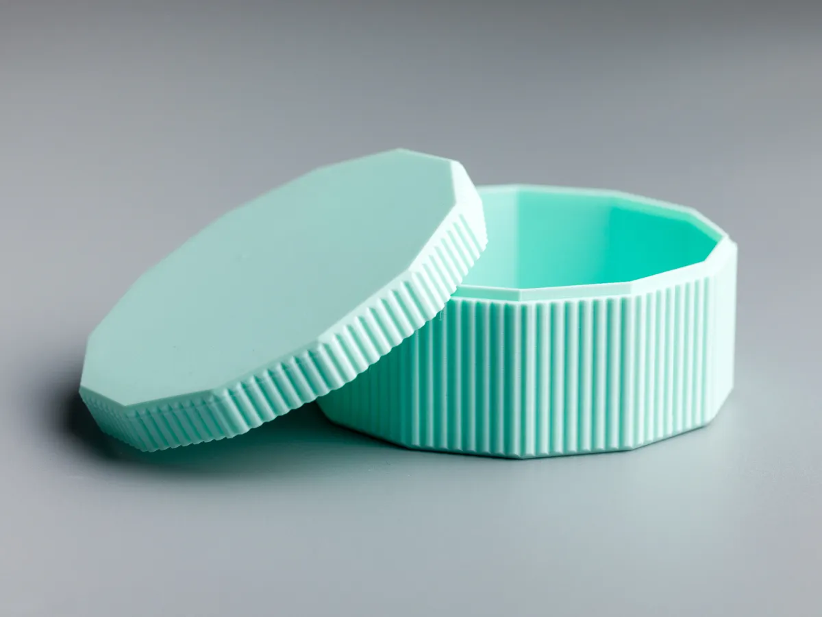 Polygonal ribbed box with lid.