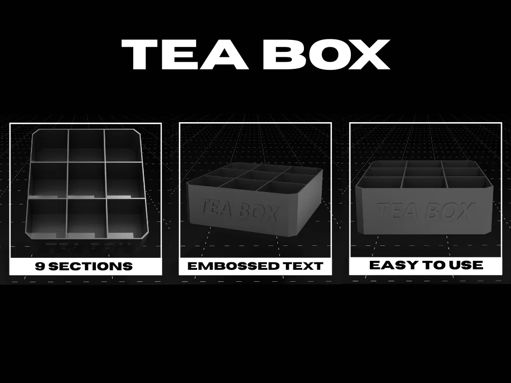 TEA BOX, 3×3 Tea Bag Organizer with Embossed Text