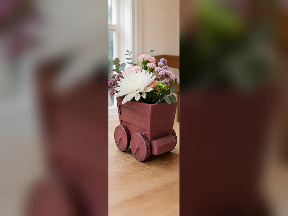 Burgundy Flower Cart Vase, photo 2 of 4 - Burgundy Flower Cart Vase Household