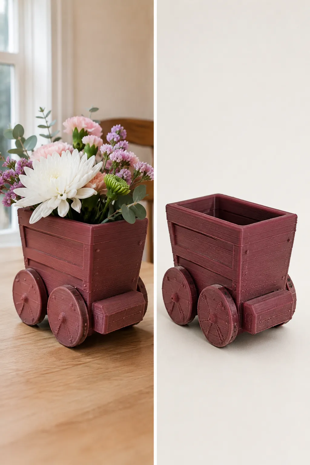Burgundy Flower Cart Vase, photo 4 of 4 - Burgundy Flower Cart Vase Household
