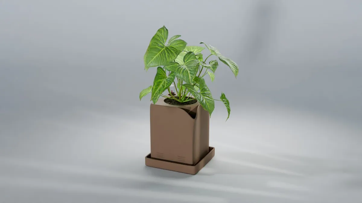 Self-Watering Planter Pot (with spout & indicator), photo 2 of 4 - Self-watering Planters, x1 carbon