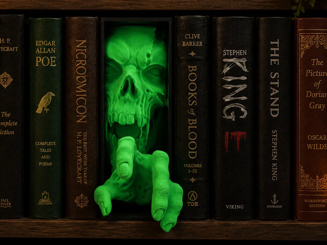 Zombie Skull Book Nook Horror Hand Bookshelf