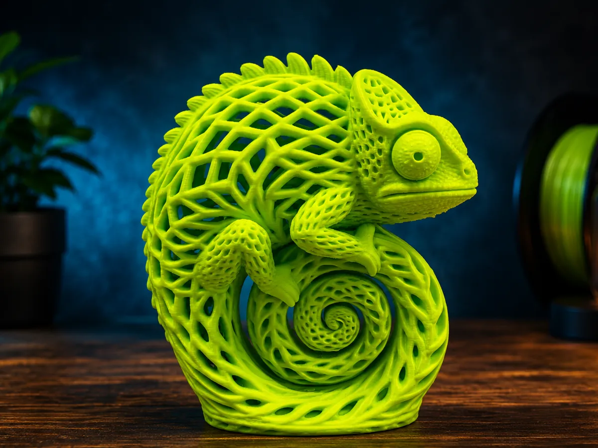 Spiral Tail Lattice Chameleon Sculpture