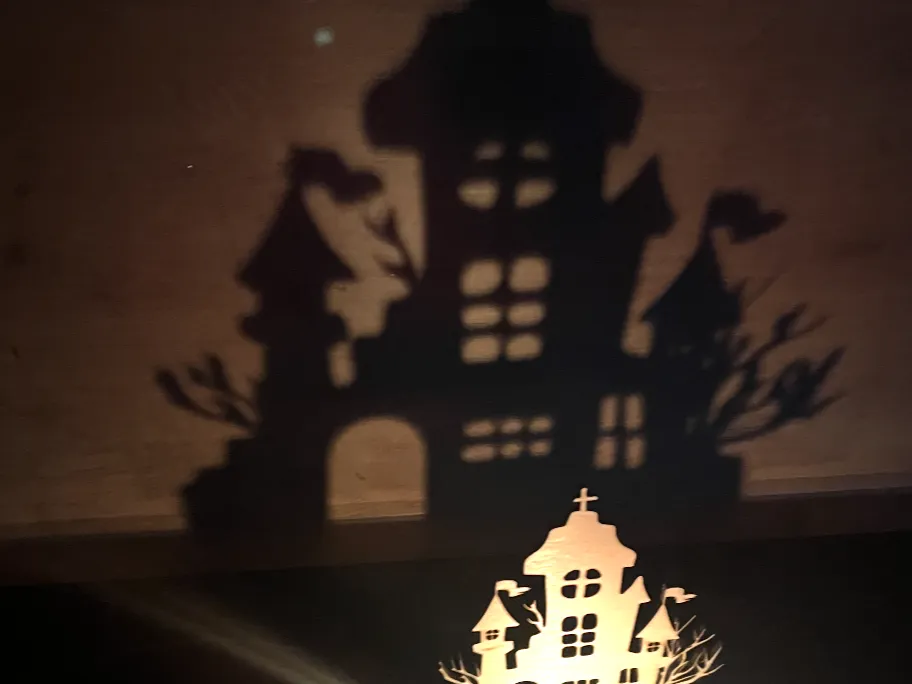 Halloween Wooden Candle - Haunted Castle Shadow