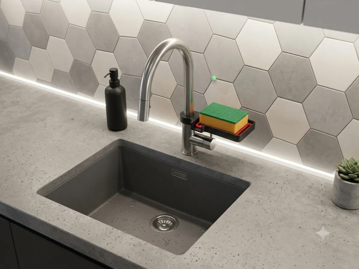 SpongeDock, Faucet-Mounted Sponge Holder - Sink & Sponge Holders, in stock