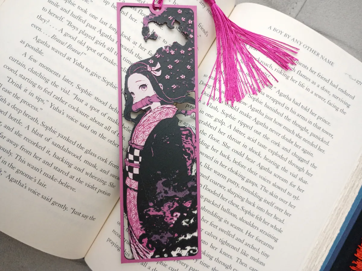 Nezuko Framed Cutout, Demon Slayer Bookmark, photo 4 of 4 - Nezuko Framed Cutout, Demon Slayer Bookmark Desk & Office