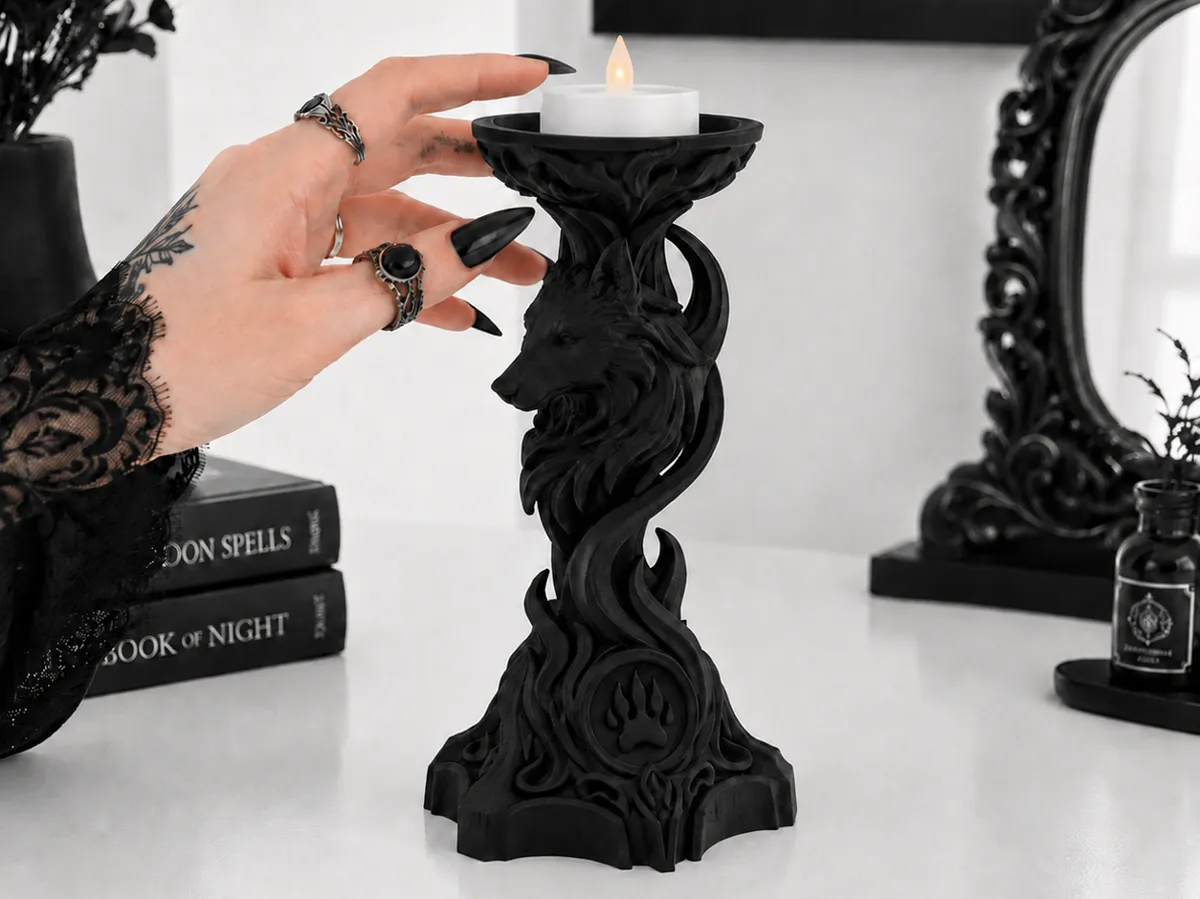 Goth Wolf Tealight Candle Holder
