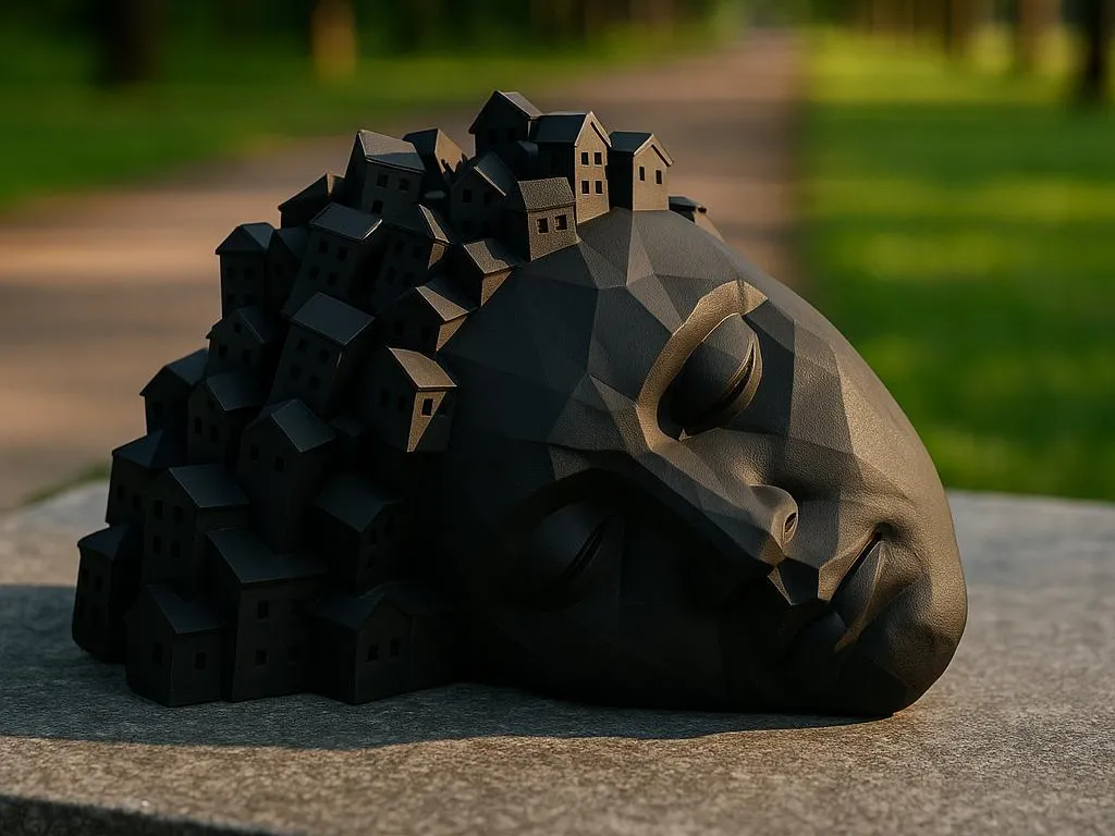 City of Dreams Bust, Low-Poly Surreal Sculpture