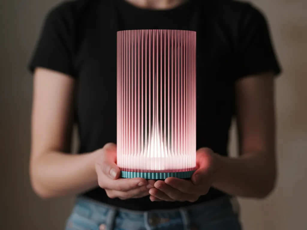 Elegant Ribbed Lamp with Hourglass interior.