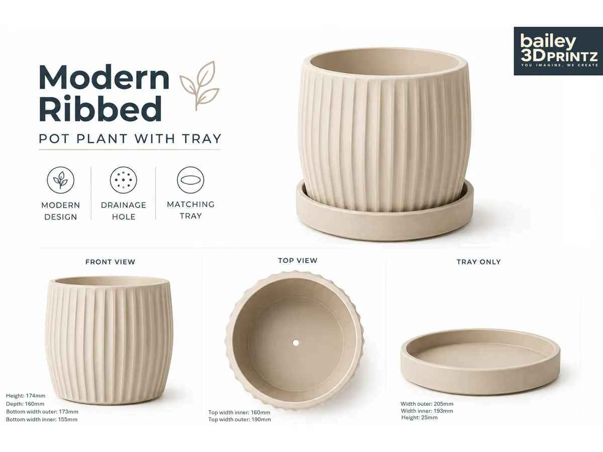 Modern Ribbed Planter and Tray