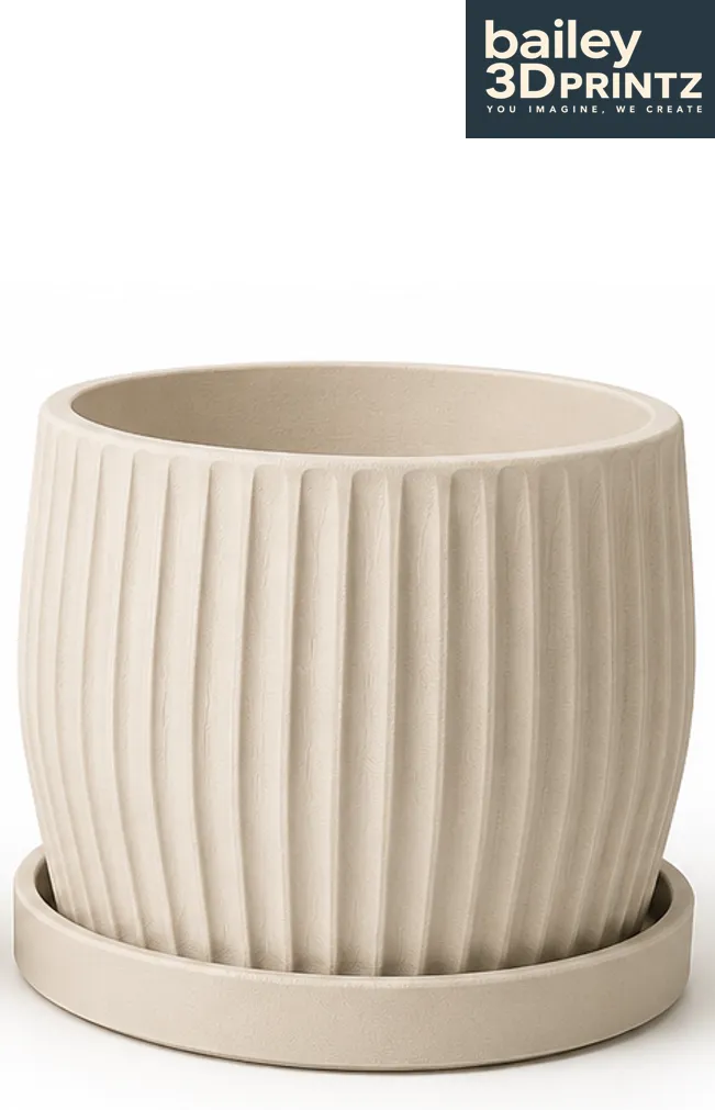 Modern Ribbed Planter and Tray, photo 3 of 4 - Modern Ribbed Planter and Tray Garden & Outdoor